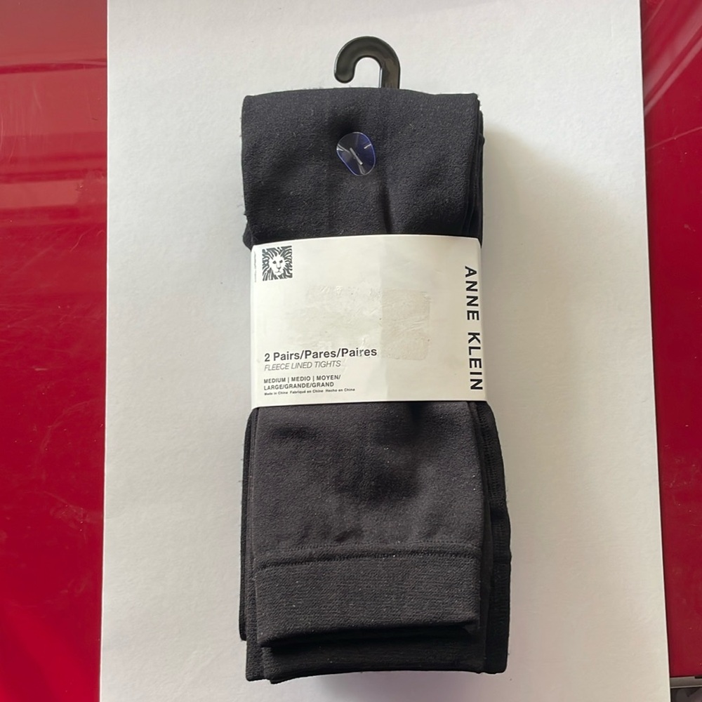 ANNE KLEIN 2 PAIRS FLEECE LINED FOOTLESS TIGHTS Sz M/L  140-195 lbs